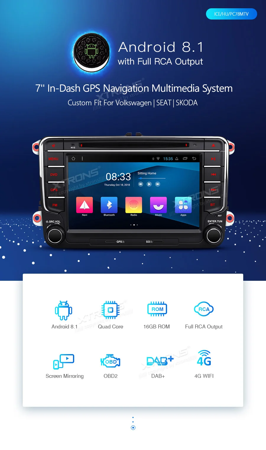 XTRONS " Android 8,1 автомобильный DVD плеер gps для VW VOLKSWAGEN AMAROK Beetle Bora Caddy 2011 2012 2013 для сиденья для SKODA OCTAVIA III