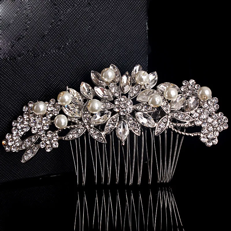 

Floralbride Hot Selling Rhinestones Crystals Pearls Flower Leaf Wedding Hair Comb Bridal Hair Accessories Bridesmaids Women