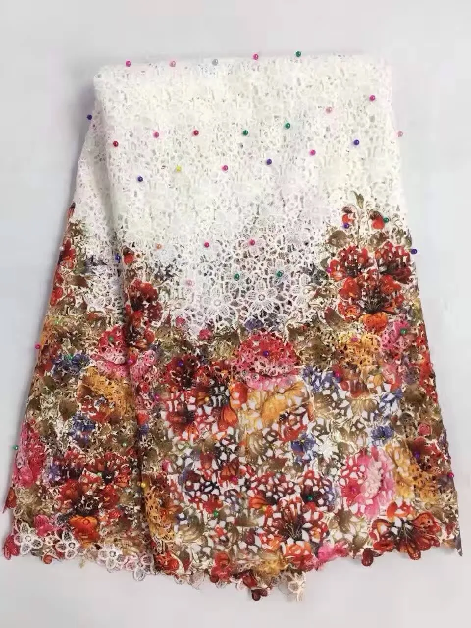 

Beautiful embroidered african lace cotton lace fabric clothing African printed lace fabric whit beads for dress 5yds R961