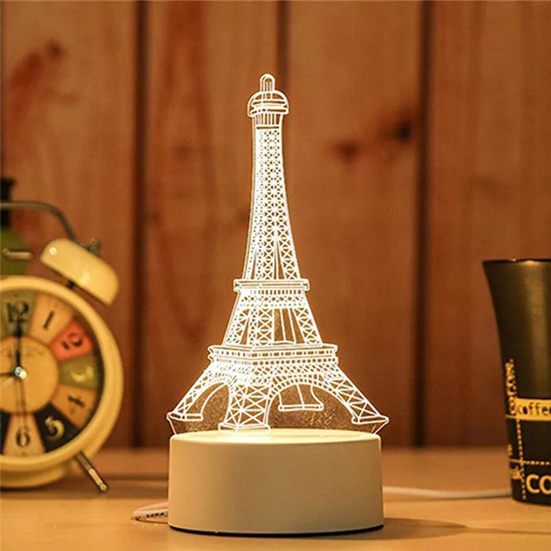 Эйфелева башня форма 3D USB ночной Светильник Светодиодный настольный стол украшение для спальни подарок теплый белый светильник ночник милый светодиодный светильник 30DC25