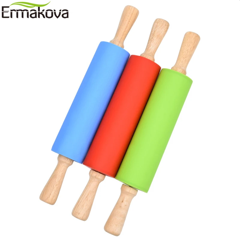Ермакова силиконовая Скалка с деревянной ручкой тесто тестораскатка пицца