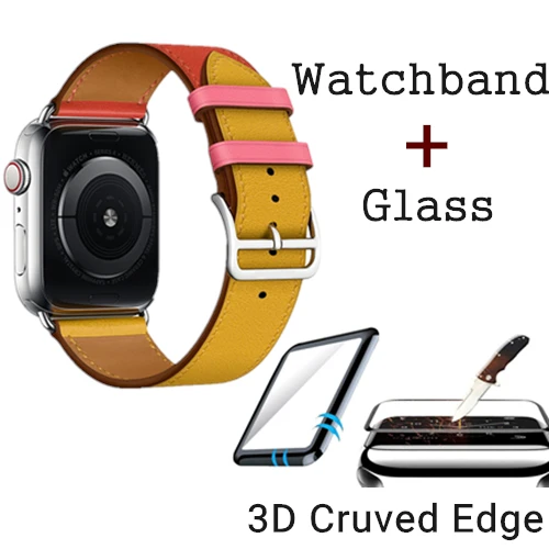 Ambre Capucine Rose Ремешок из натуральной кожи с логотипом Herm для Apple Watch Series 5, 4, 3, 2, 1, 44 мм, 40 мм, сменный ремешок для наручных часов iWatch - Цвет ремешка: Ambre Capucine Rose