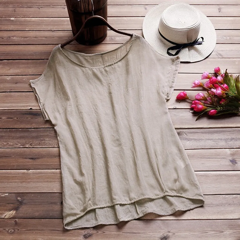 Летние топы 2019 женские хлопковые льняные повседневные рубашки с коротким