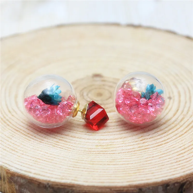 Женские квадратные серьги с высушенными цветами прозрачные Двухсторонние