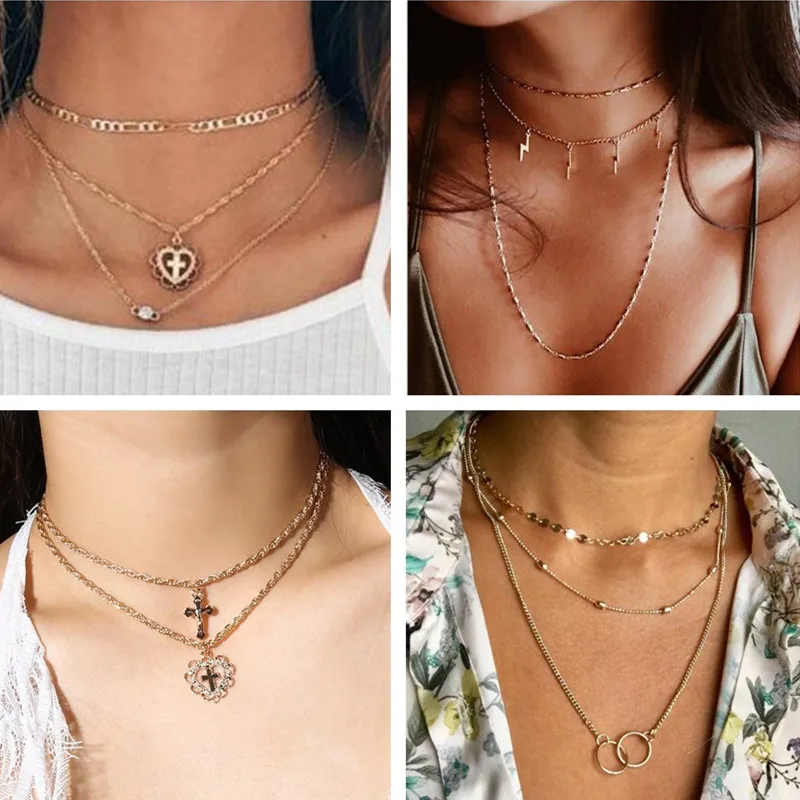 Seblasy Винтаж перо сглаза многослойное сердце крест звезда кисточкой цепь подвески