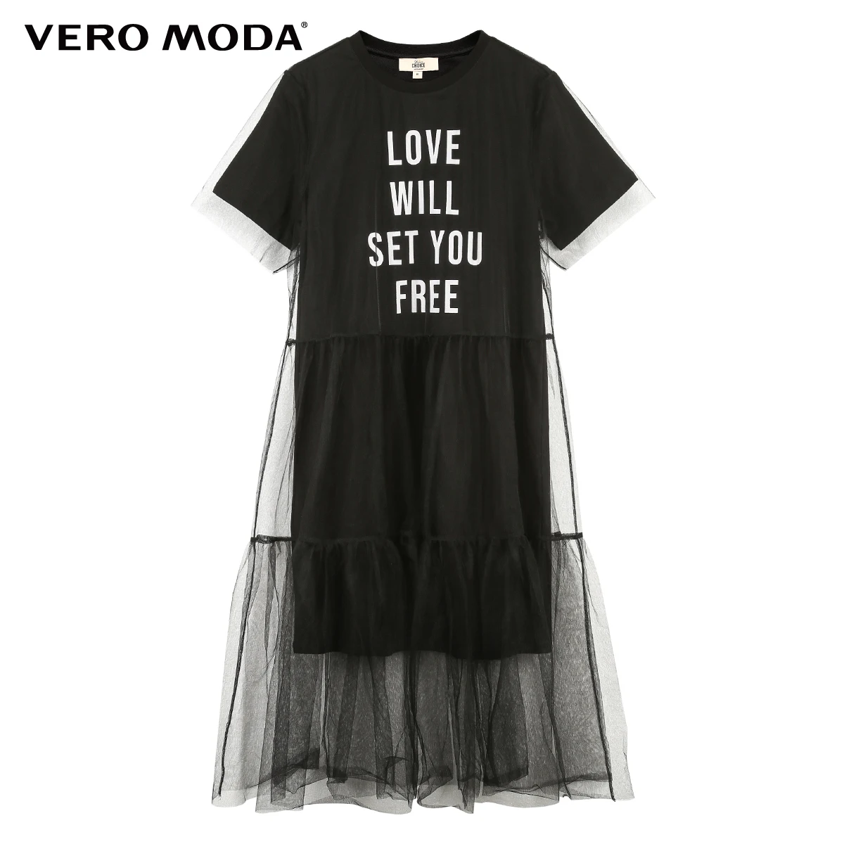 Vero Moda сплайсинга гаузи Футболка Письмо летнее платье | 319161521