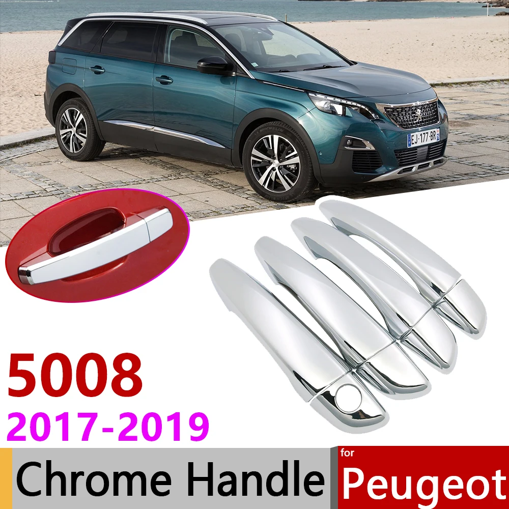 Для Peugeot 5008 MK2 2017 ~ 2019 Роскошная хромированная крышка для внешней дверной ручки