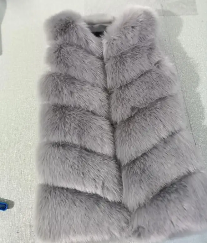 light grey Женские жилеты из лисьего меха большого размера, зимняя куртка без рукавов, манто Femme Hiver, зимние осенние жилеты из искусственного меха K1117 - Цвет: light grey