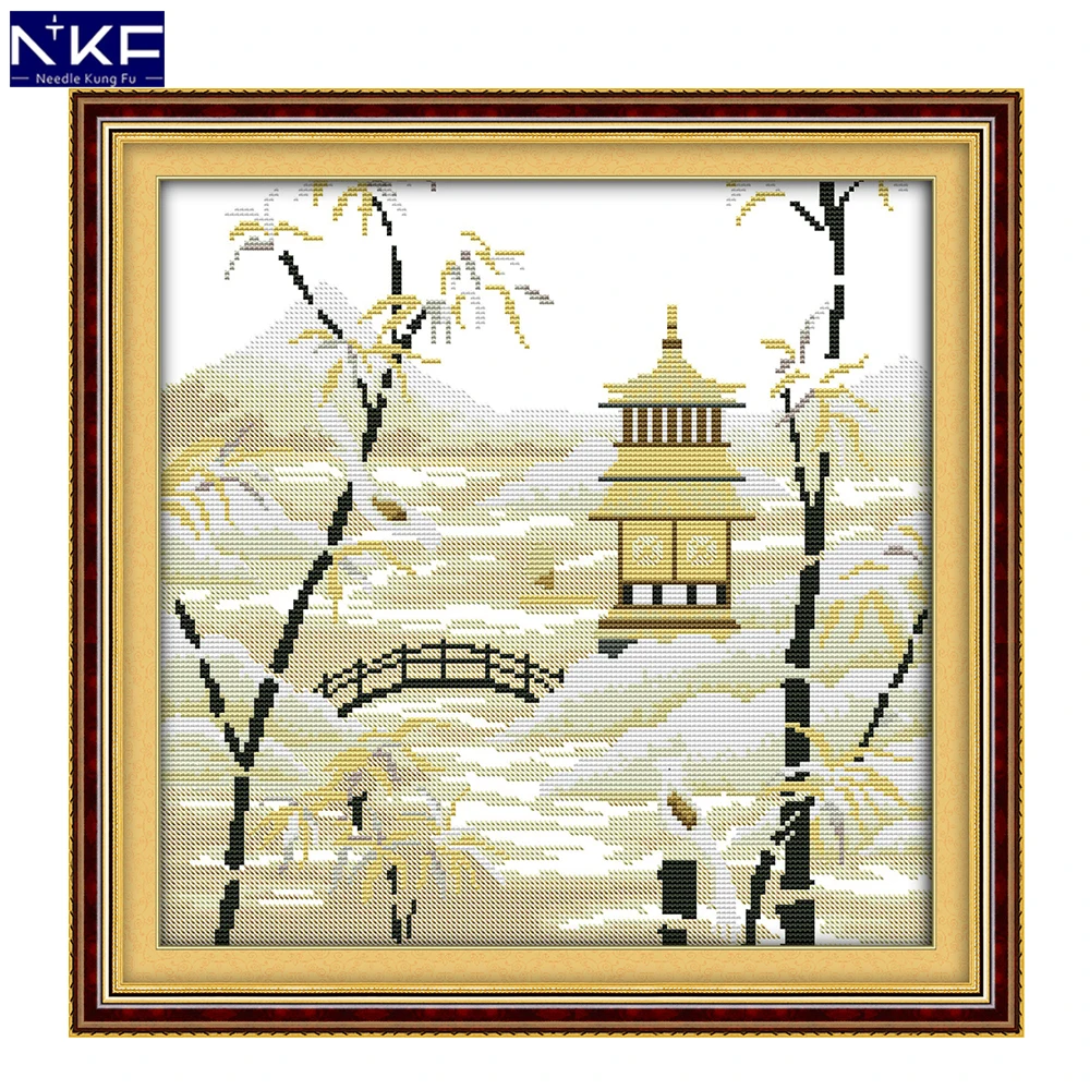 

NKF Chinese Scenery Stamped Cross Stitch Pattern DIY Kits Needlework Embroidery Set Chinese Cross Stitch for Home Decor