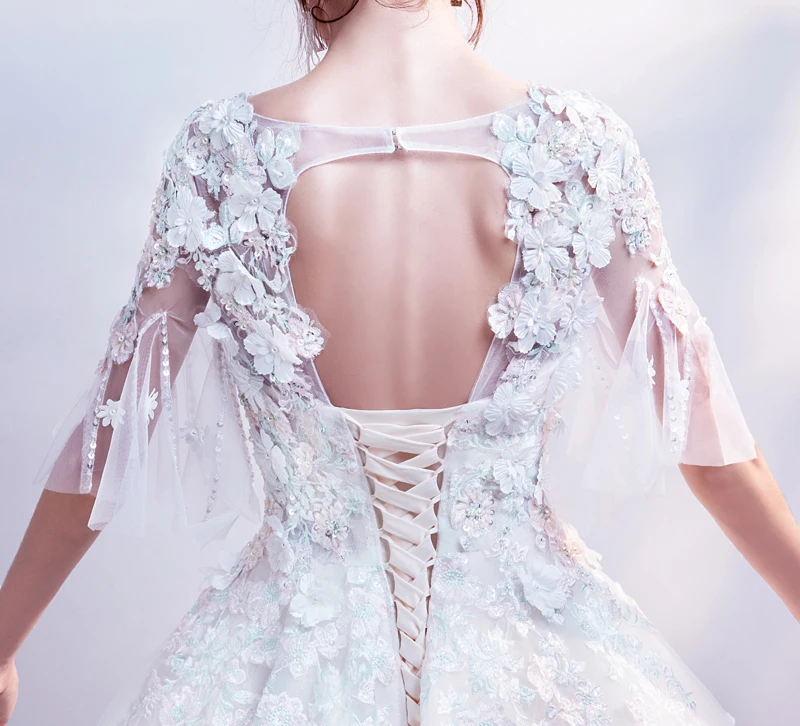 Backlakegirls Винтаж бальное платье вечернее Элегантные спинки Sheer шеи кружевные цветы