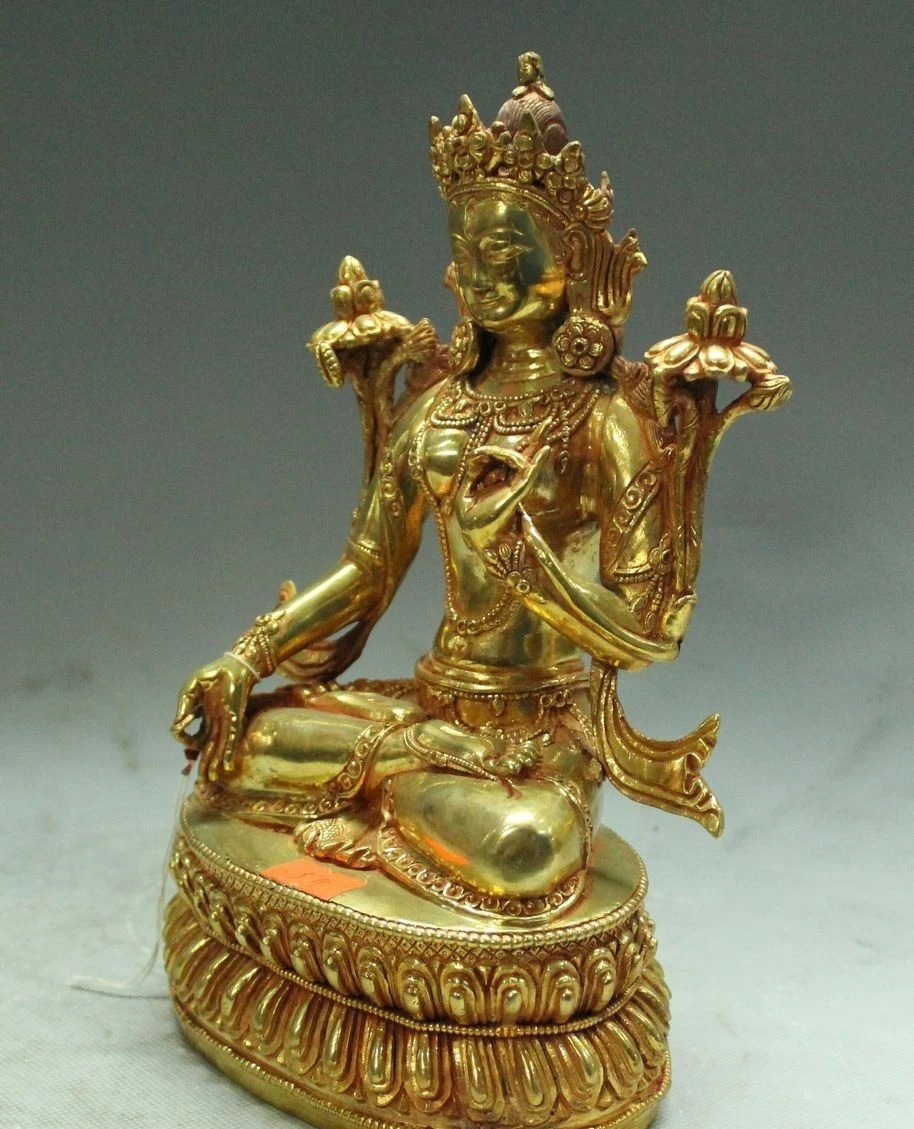 9 &quotТибетский буддизм бронзовый бело-золотые тара kwan-инь Гуаньинь Будда