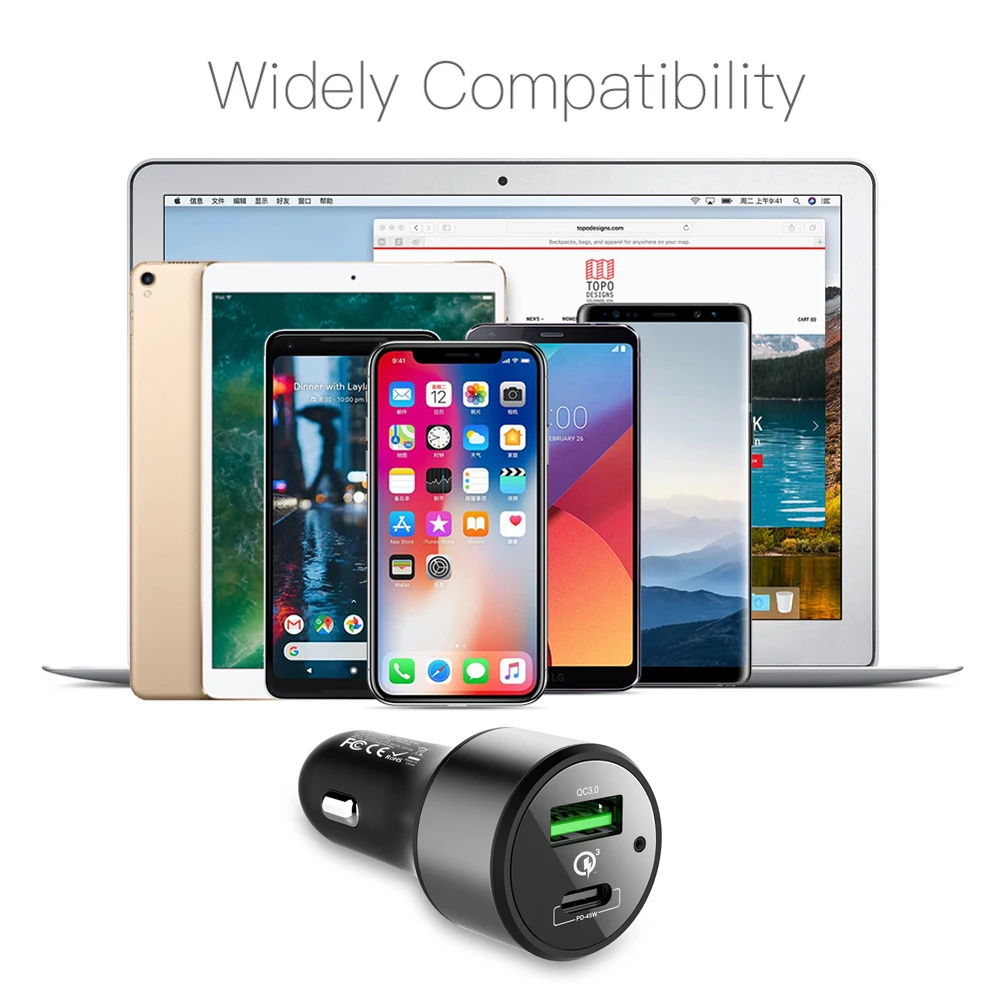 USB C TYPE-C PD 45 Вт автомобиля зарядное устройство Быстрая зарядка 3,0 18 63 Мощность ноутбук адаптеры питания с USB для iPhone X/8/8 плюс samsung