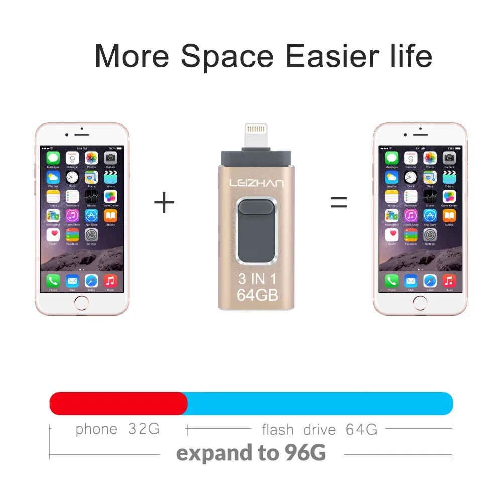 Leizhan USB флэш накопитель для iPhone XR X/8/7/7 Plus/6 Plus/6s/5/SE/ipad портативный Micro флеш 16 ГБ 32 64 Гб