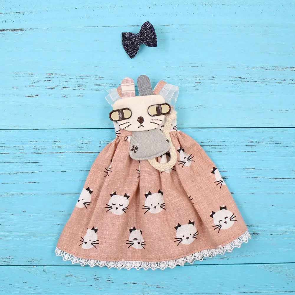 Одежда для Blyth 1/6 кукла розовый зеленый с повязкой на голову милый котенок платье для licca ICY JOINT тело мода наряд - Цвет: pink