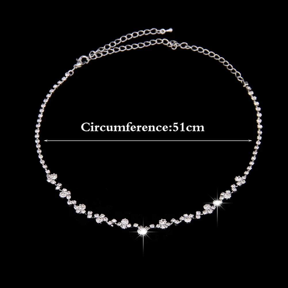 1 Set Fashion Shining Rhinestone Necklace Elegant Ear Studs Fancy Bride Jewelry Accessories For Women Silver | Украшения и