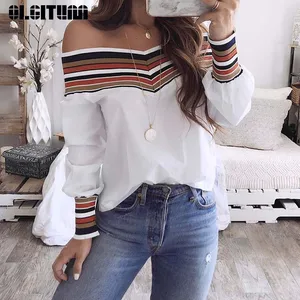 Женский пуловер в полоску, повседневная трикотажная блузка без бретелек с вырезом лодочкой, модель BS330 на весну и лето, 2020