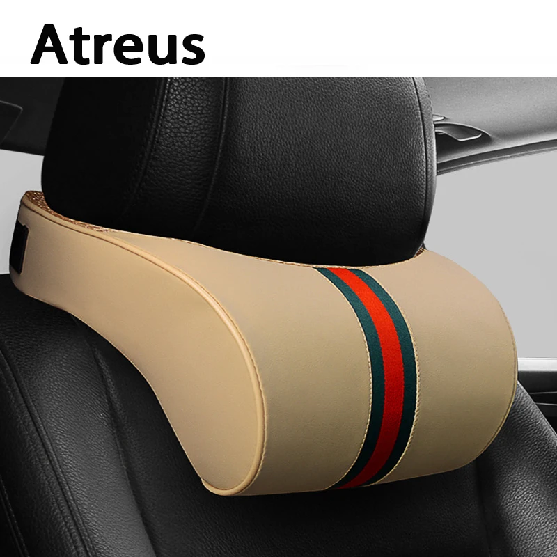 Автомобильная подушка под шею Atreus 1 шт. Кожаная с памятью для BMW e46 e39 Mercedes w203 w204 Ford