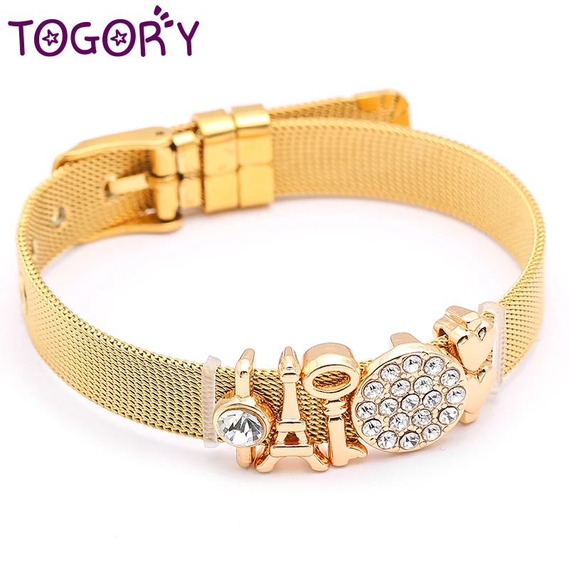 Браслет женский и мужской из нержавеющей стали золотистого цвета с