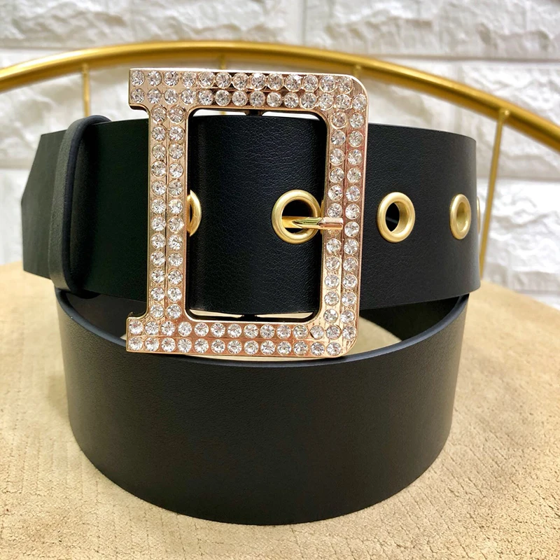 Подлинная коровья кожа кожаный ремень для платья Bling Пряжка с бриллиантами 5,0 см широкий пояс женский модный пояс с буквенным принтом Jc3026