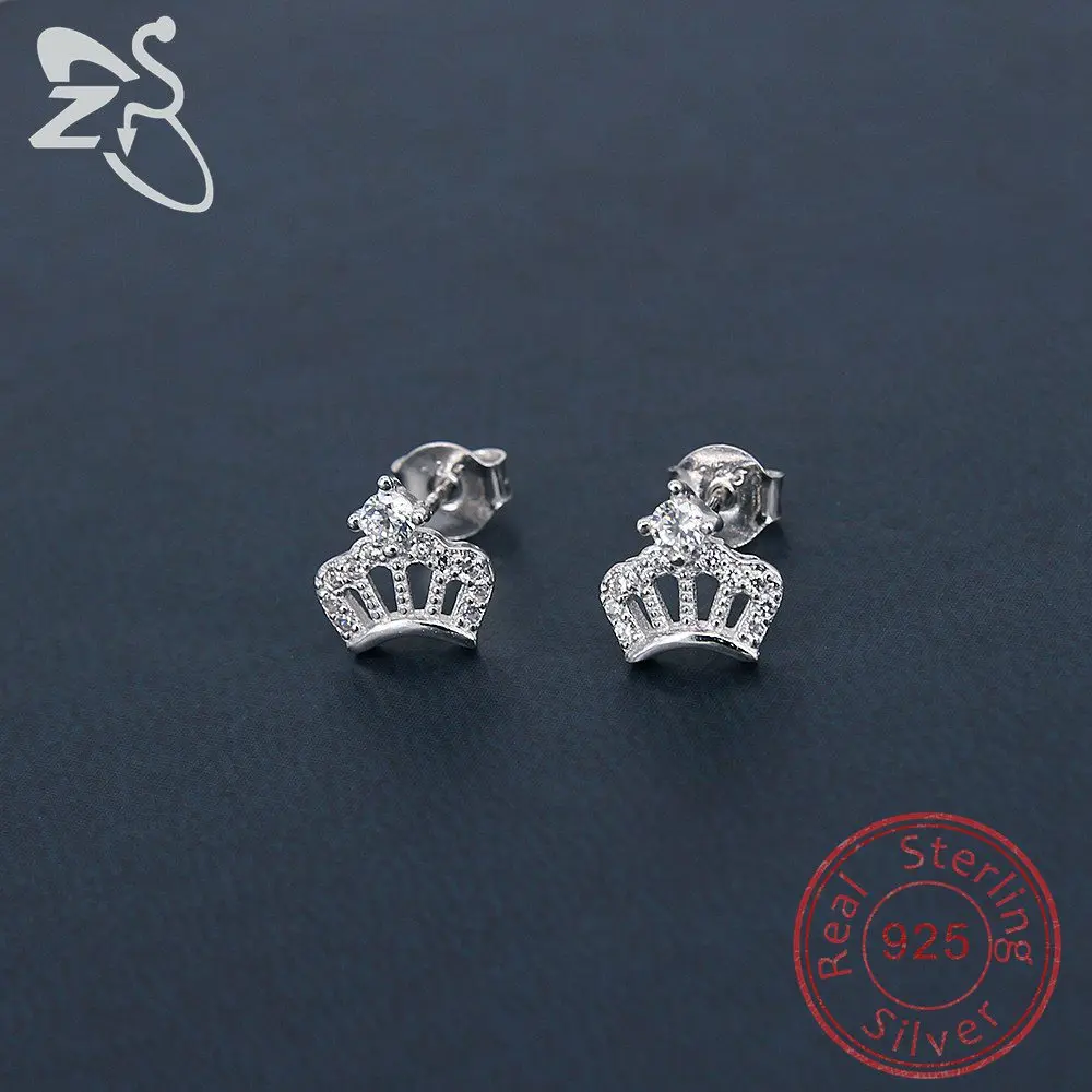 Женские серьги-гвоздики из стерлингового серебра 925 пробы с короной ZS Princess |