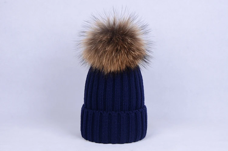 Wholesale 10pcs/lot Real Knitted Fur Pom pom Hat Women Kids Winter Casual Fulffy Knitting Beanies Warm Skullies Hats