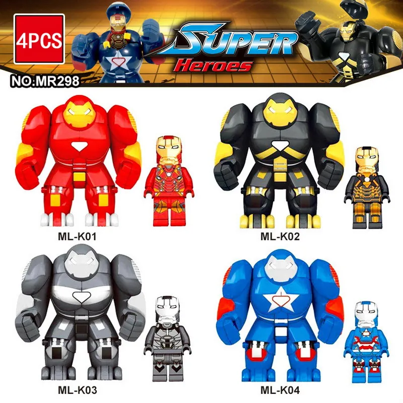 4 компл./лот Супер Герои ЖЕЛЕЗНЫЙ ЧЕЛОВЕК Hulkbusters с перчатку модель фигурные блоки Совместимые кирпичное здание игрушки для детей