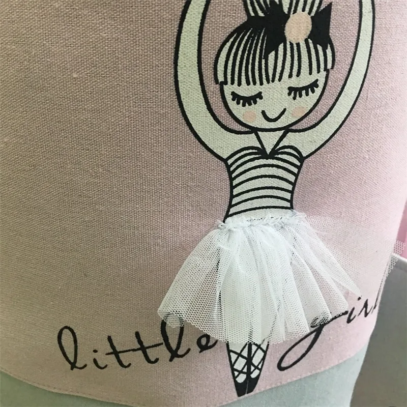 Enipate Dirty Clothes Pink Laundry Buckets Shoes Ballet Girl Bow Print Toys Organizer Storage Bags Basket Household Cotton | Дом и сад