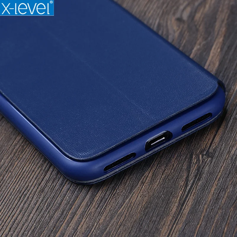 Роскошный флип чехол X Level для iPhone XS XR Max бизнес из искусственной кожи откидная
