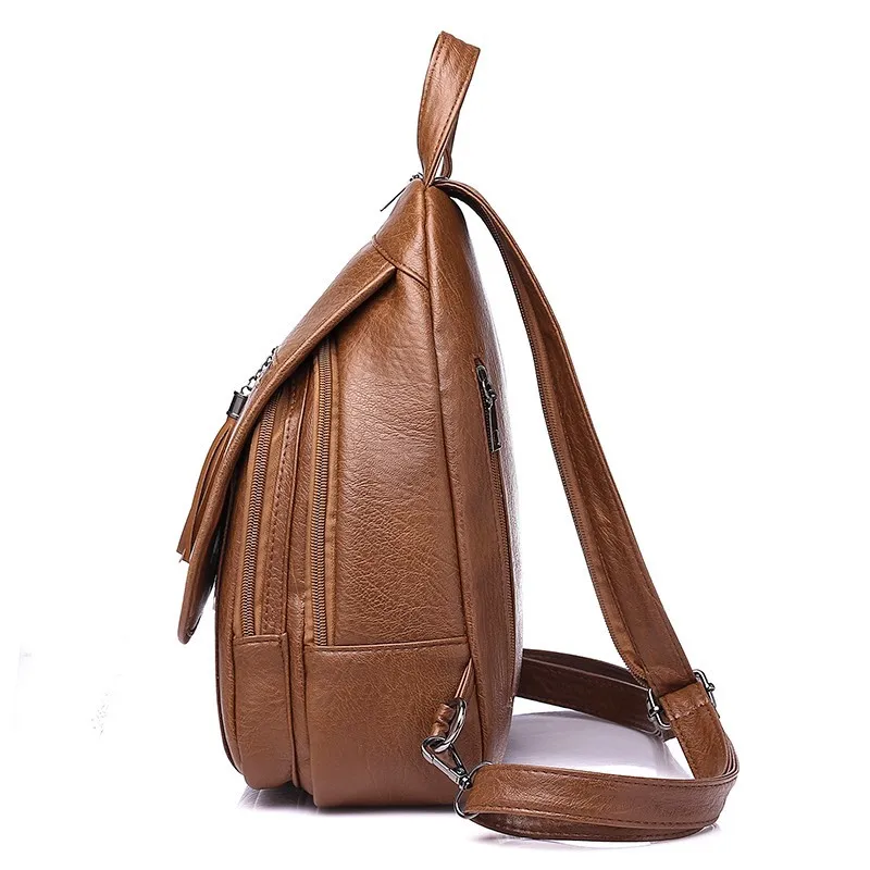 Женский кожаный рюкзак Mochila Feminina винтажный повседневный с кисточками для девочек