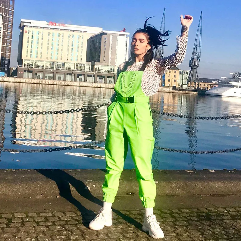 

2019 new women's belt street fashion metal chain tooling casual hip hop comfortable street clothing special jumpsuit