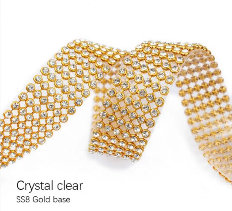 Gold crystal 12 строк Hotfix Стразы сетка цепь Кристалл страз окантовка для одежды сумки обувь - Цвет: Gold crystal