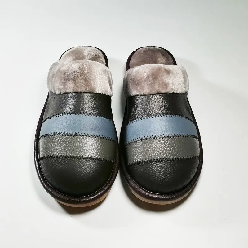 Зимние домашние тапочки для мужчин из натуральной коровьей кожи модная мужская