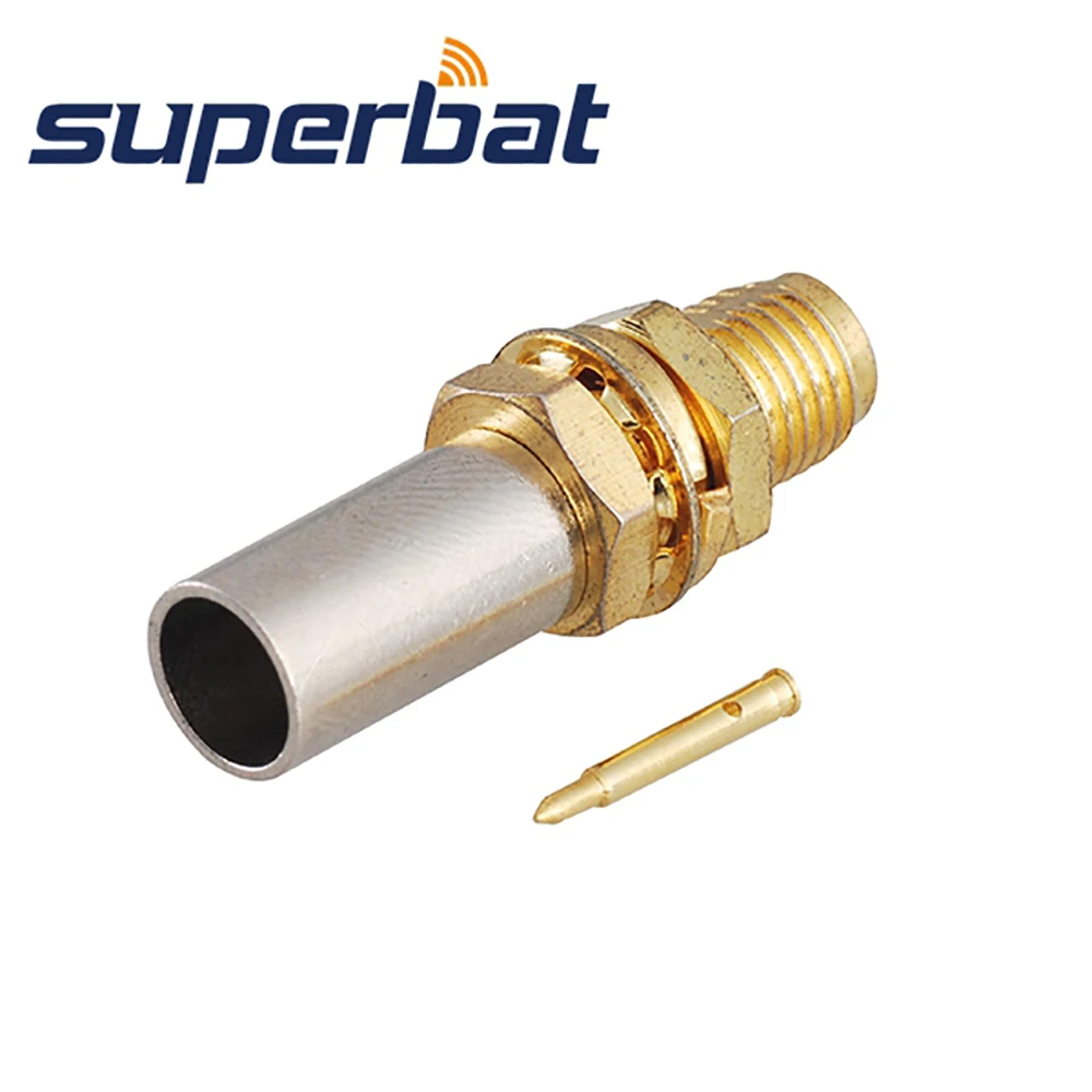 Superbat 10pcs RP-SMA Crimp Female(male pin) Bulkhead RF Coaxial Connector for Cable LMR200