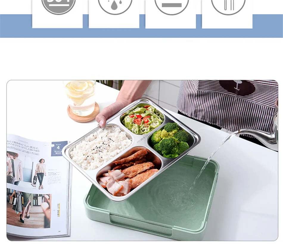 ONEUP Ланч-бокс из нержавеющей стали 1250 мл герметичный Bento box Microwavable Foond контейнер с портативной сумкой теплоизоляция