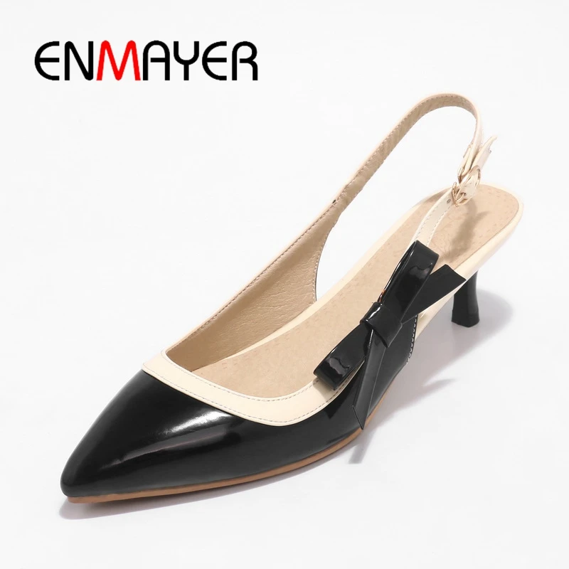 

ENMAYER women sandals 2020 lady buckle strap butterfly knot sweet high heels lady casual shoes ZYL205