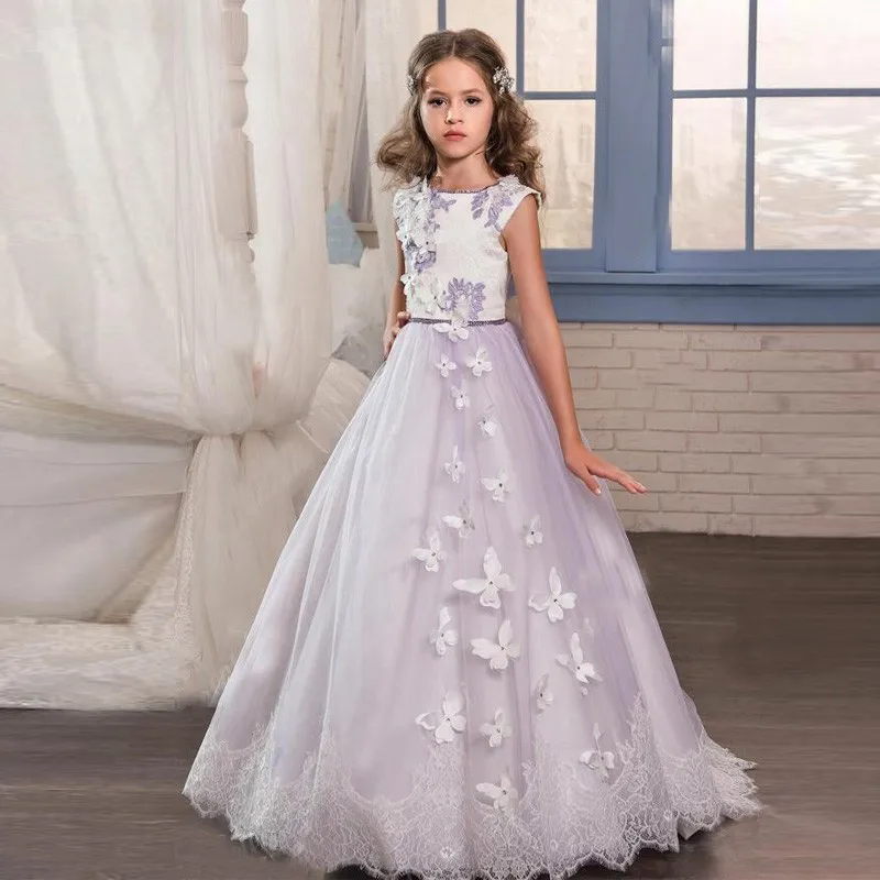 2017 платье с цветочным узором для девочек кружевной аппликацией Выпускные платья