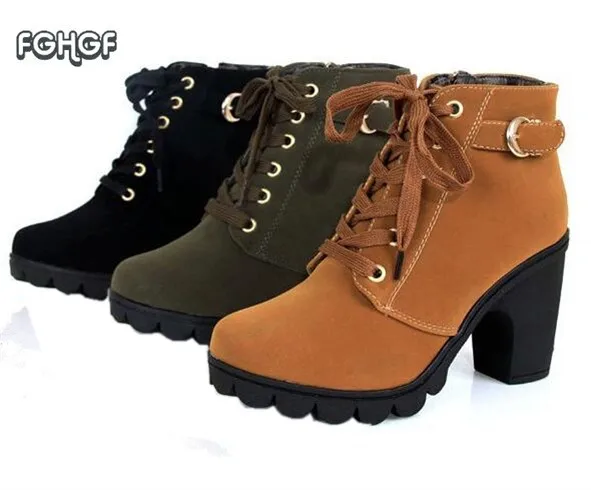 Женские черные ботинки на высоком каблуке модная обувь с ремешком и пряжкой