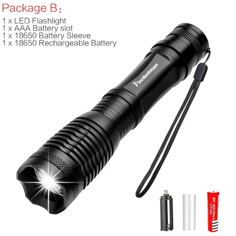 Package B Мощный 13000LM светодиодный фонарик V6 L2 T6 светодиодный фонарь Водонепроницаемый фонарь с увеличением с 5 режимов фонарик с Перезаряжаемые 18650 - Испускаемый цвет: Package B