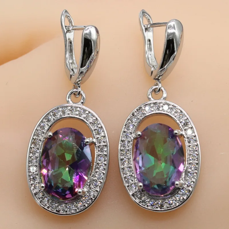 Серебро 925 комплекты украшений для женщин овальные Разноцветные кристаллы