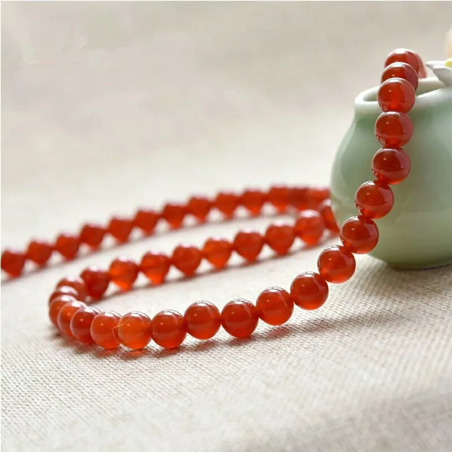 2018 Newly Genuine Natural Red Stone Necklace Quartz Crystal Round Beads Jewelry Long Chain 6mm Drop Shipping | Украшения и