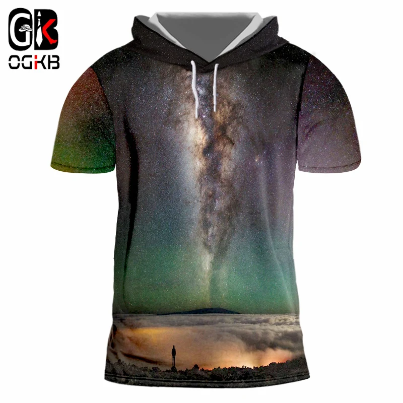 OGKB Мужская футболка с капюшоном новый летний топ принтом для ночного осени 3d