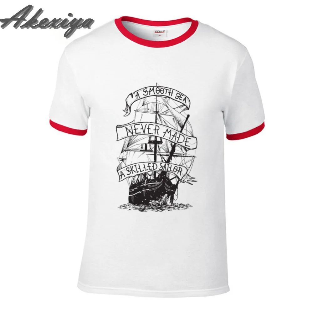 Мужская хлопковая футболка A smooth sea never made a skilled sailor крутая Винтажная белого цвета