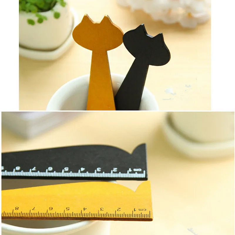 

1PC 15cm Lovely Cat Shape Ruler Cute Wood Animal Straight Ruler School Supplies Stationery