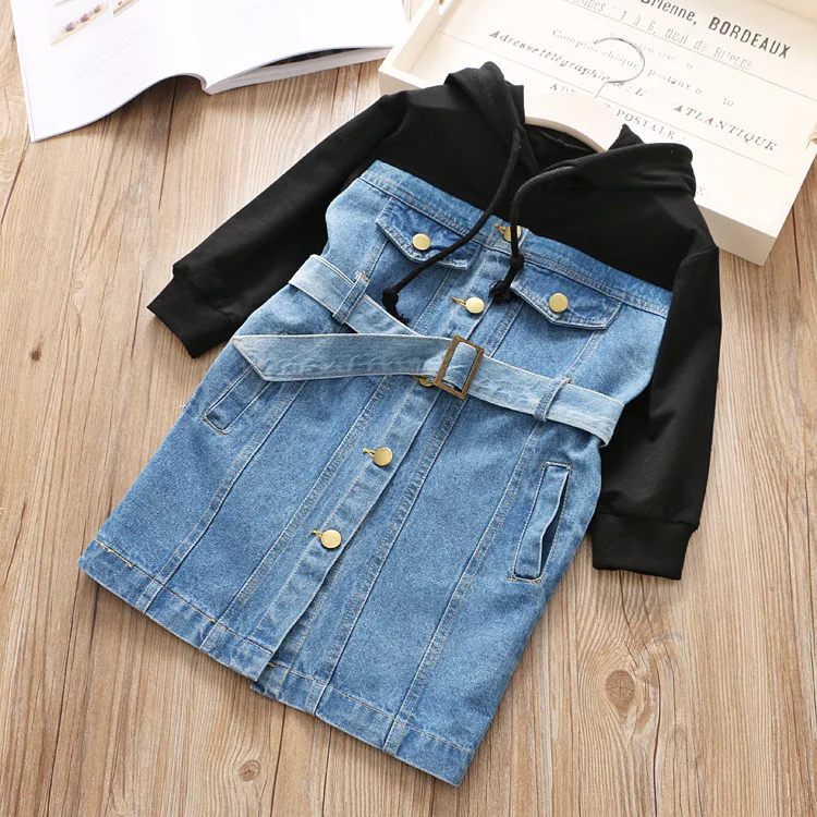 2018 Новое весеннее хлопковое платье для маленьких девочек лоскутное ковбой