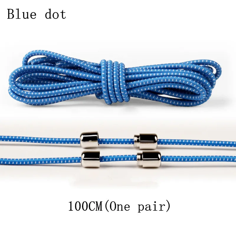 Blue dot-4 Новинка, 1 пара, унисекс, ленивые, эластичные, без завязок, круглые шнурки для ботинок, для детей и взрослых, быстро, яркие цвета, 100 см, Круглые, металлические, с головкой, шнурки - Цвет: Blue dot-4