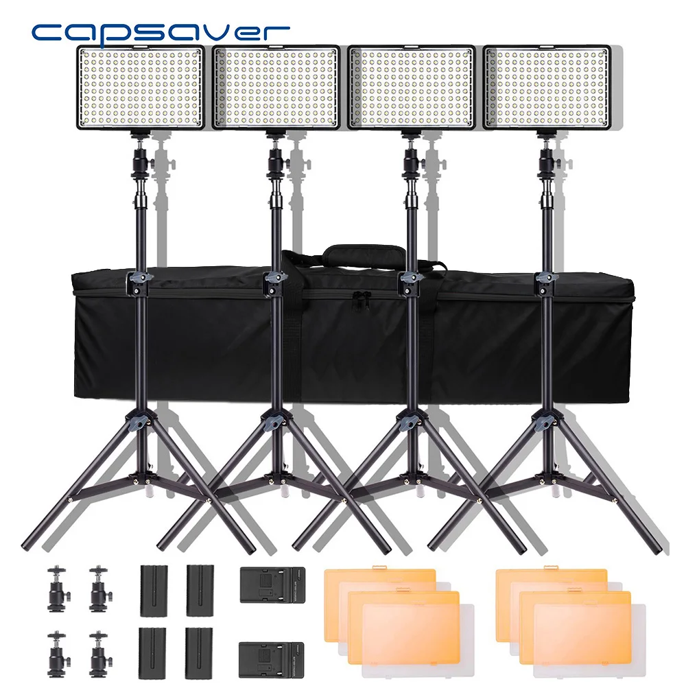 Capsaver TL-160S, 4 комплекта, светодиодный светильник для видеосъемки, фотографический светильник ing 5600K CRI85, студийный светильник для фотосессии на YouTube, светодиодный светильник