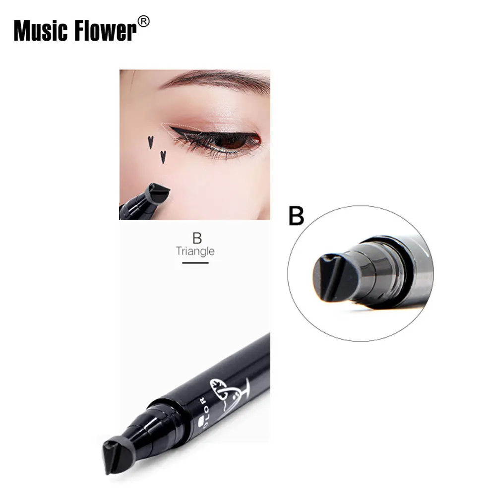 Music Flower зубная щетка с двумя головками татуировки уплотнение Черная Подводка для глаз карандаш со штампом Водонепроницаемый макияж глаз ручка Жидкость со звездой, карандаш-подводка для глаз