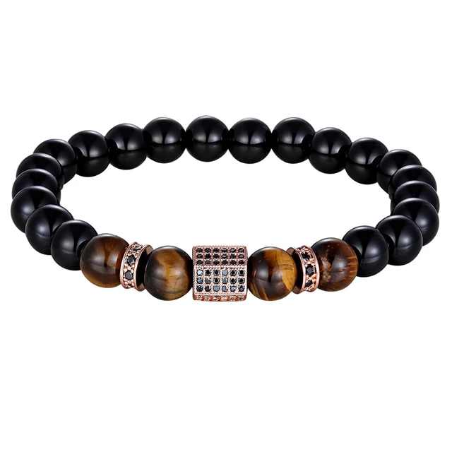 Matte Onyx Stone&Tiger Eye Combination Stitching with Cubic Zircon 5