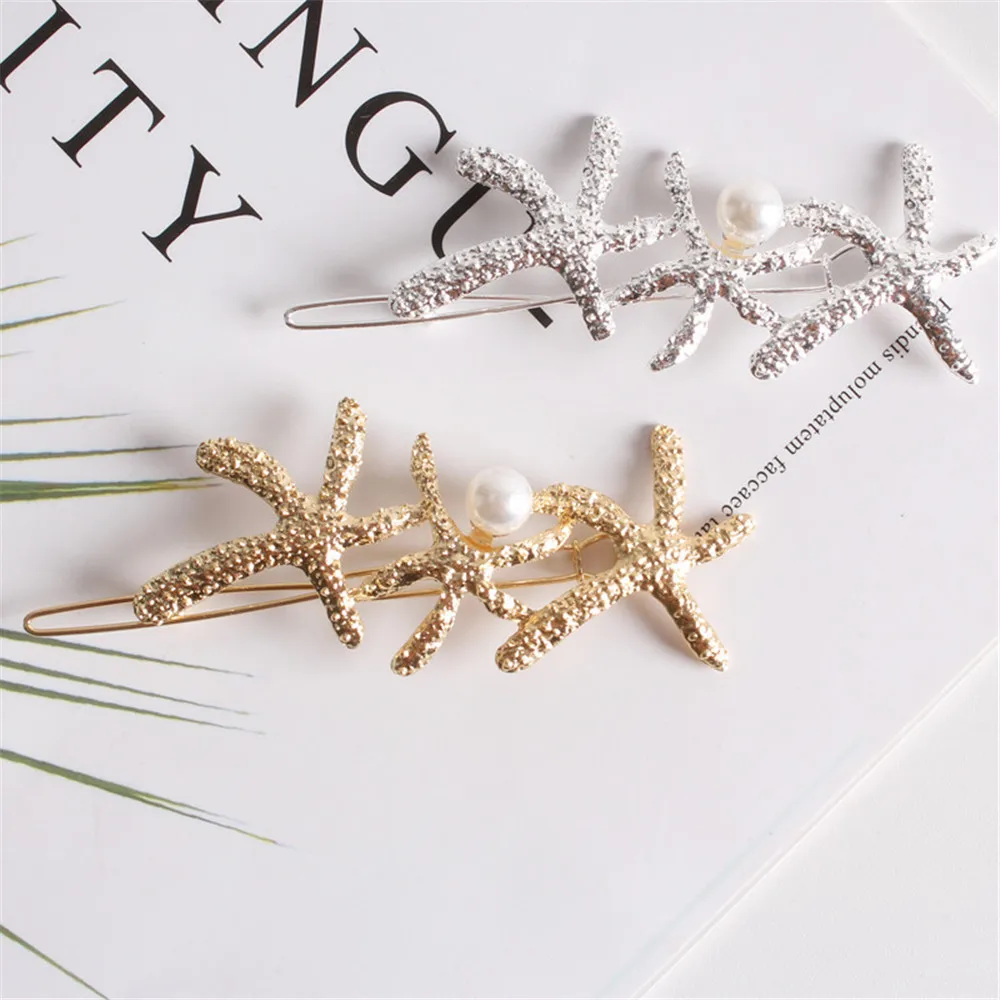 2019 Fashion Full Crystal Pearl Starfish Hairpin Hair Barrettes Accessories Large Rhinestone Clips Headwear For Women Girls | Красота и