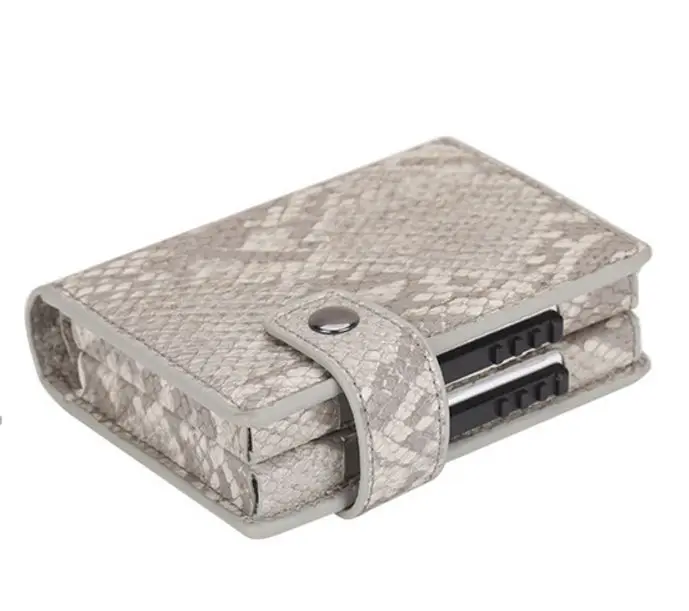 Gray serpentine pu Новинка, мужские кошельки из искусственной кожи с алюминиевым Карбоновым волокном, мини тонкий кошелек, RFID, держатель для карт, ID, кошельки, бизнес держатель для карт - Цвет: Gray serpentine pu